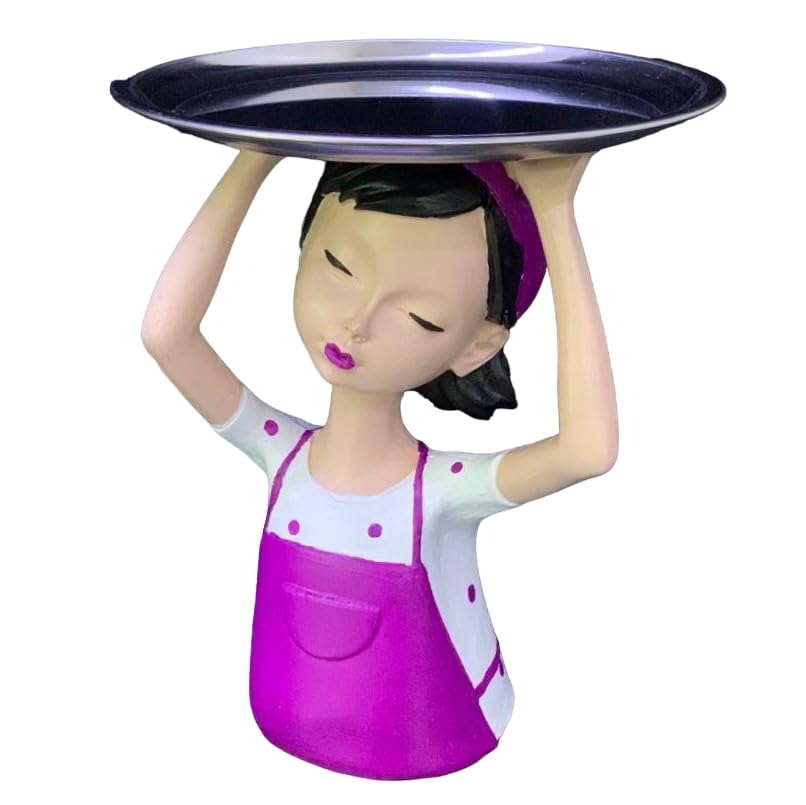 Girl Sculpture With Tray Decor, Handcrafted Girl Holding Tray Figure, Functional Girl Figurine With Tray, Decorative Girl Figurine For Gift, Girl Sculpture, Girl Decor, Girl Statue