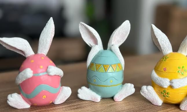 Set of 3 Easter Bunny Egg Figurines, Cute Hand Painted Polyester Bunny Decorations, Easter Bunny Decor, Bunny Egg Decor, Bunny in Eggshell, Easter Bunny Statue, Easter Bunny Decor