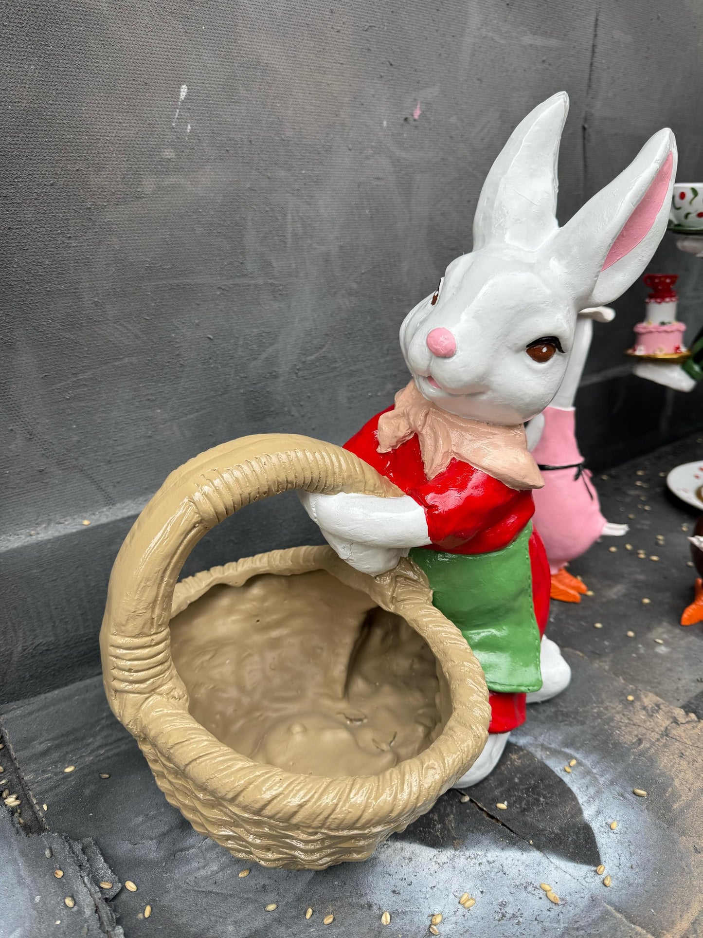 Cute Bunny Figurine with Basket, Rabbit Figurine with Basket, Easter Rabbit Sculpture, Easter Bunny Gift Idea, Easter Bunny Sculpture, Easter Bunny Figurine, Easter Rabbit Figurine