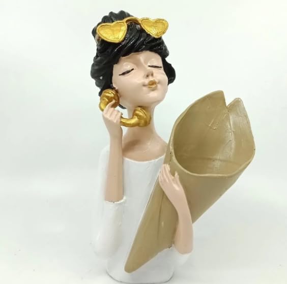 Stylish Girl Figurine Holding a Bouquet, Girl Figurine, Woman Statue, Lady Flower Planter, Unique Gift for Women, Stylish Girl Sculpture, Stylish Girl Decor, Stylish Girl Statue