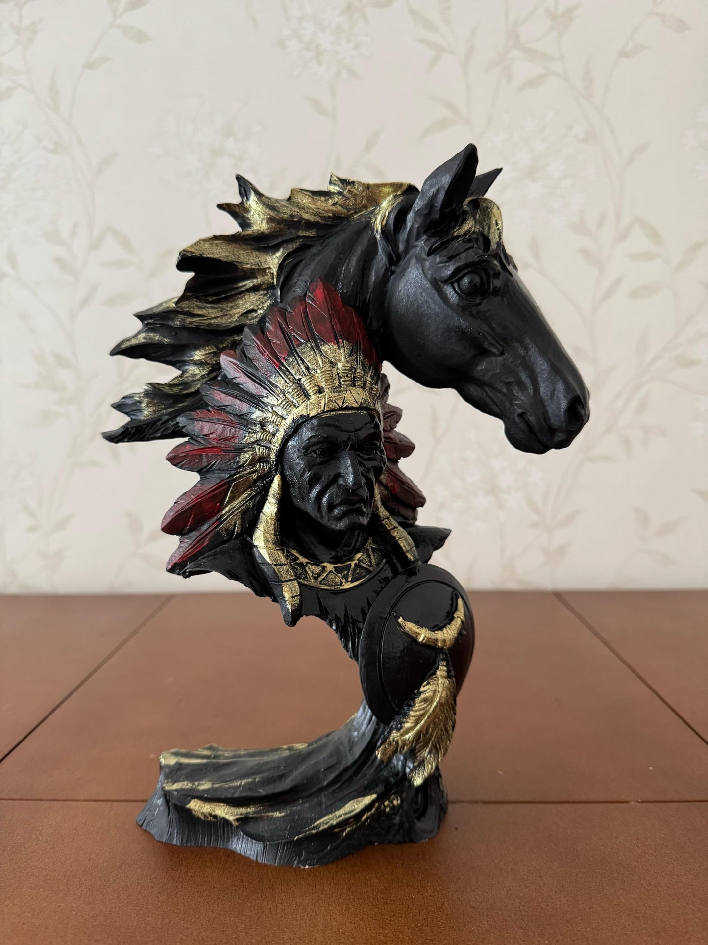 Native American Indian Chief and Horse Bust Sculpture, Western Decor, Native American Statue, Indian Chief Bust, Western Home Decor, Indian Chief Decor, Indian Chief Statue