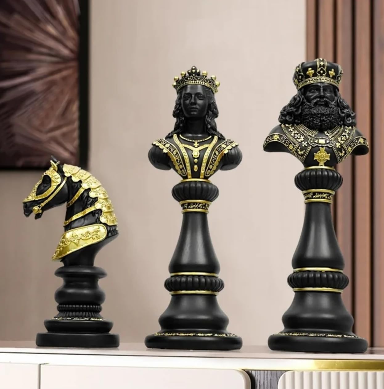Large Chess Sculpture Set of 3, King Queen Horse Bust Chess, Chess Decor Set, Decorative Chess Pieces, Chess Statue, Chess Decor, Chess Sculpture, Chess Figurine
