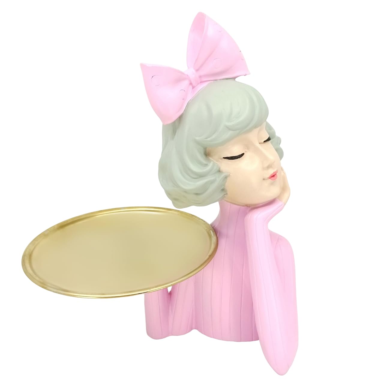 Handcrafted Girl Holding Tray Figure, Girl Sculpture With Tray Decor, Functional Girl Figurine With Tray, Decorative Girl Figurine For Gift, Girl Holding Tray Decor