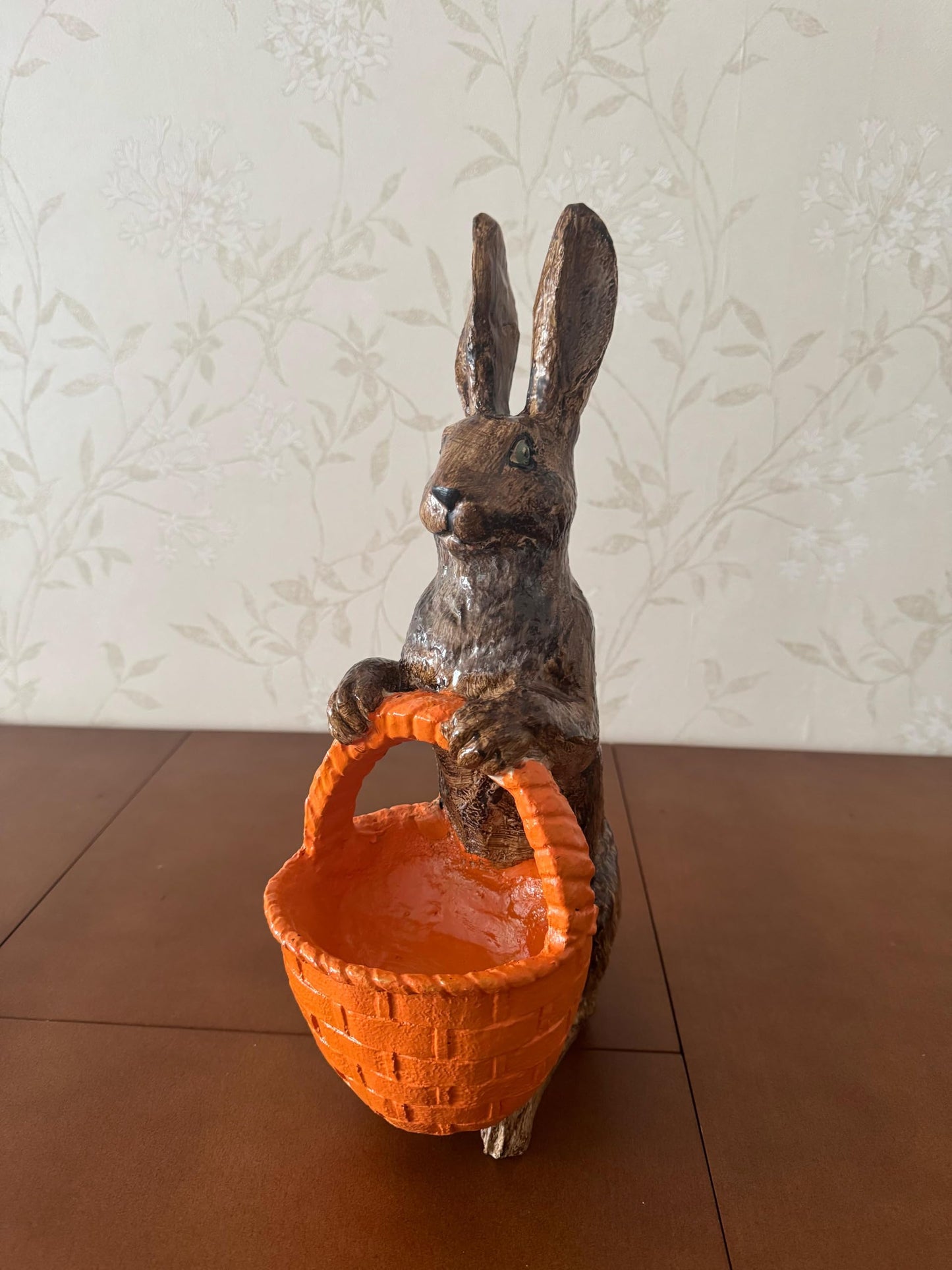 Rabbit Sculpture with Basket, Decorative Bunny Figurine, Easter Home Decor, Rabbit Sculpture, Bunny Decor with Basket, Easter Bunny Figurine, Easter Rabbit Sculpture