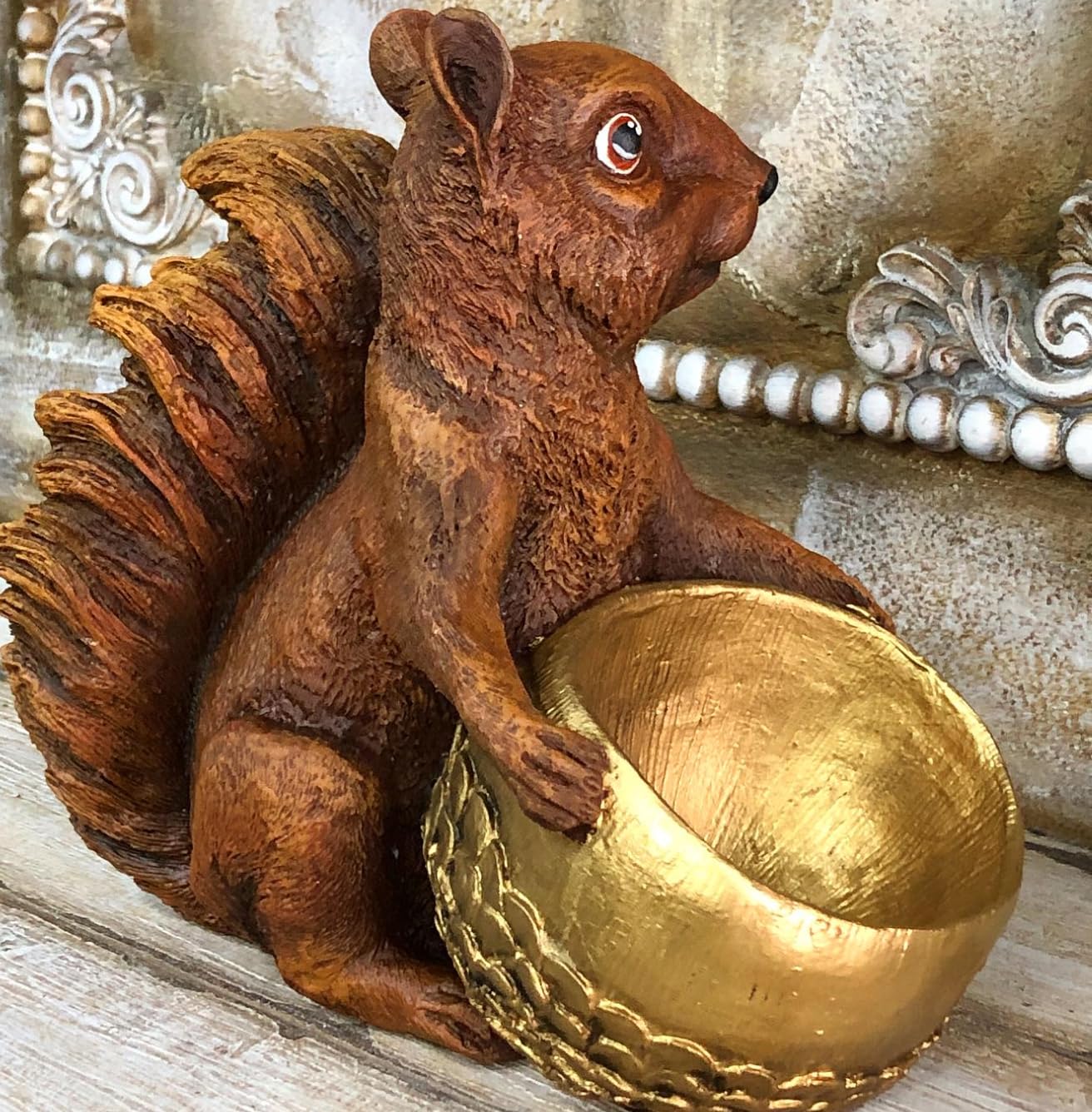 Adorable Squirrel Holding Pot, Polyester Animal Statue, Squirrel Holding Planter, Polyester Squirrel Decor, Rustic Animal Garden Statue, Squirrel Sculpture, Squirrel Planter