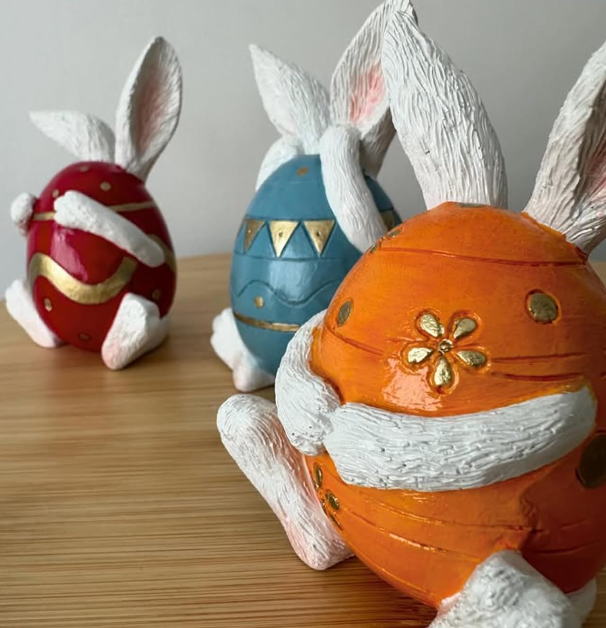Set of 3 Easter Bunny Egg Figurines, Cute Hand Painted Polyester Bunny Decorations, Easter Bunny Decor, Bunny Egg Decor, Bunny in Eggshell, Easter Bunny Statue, Easter Bunny Decor