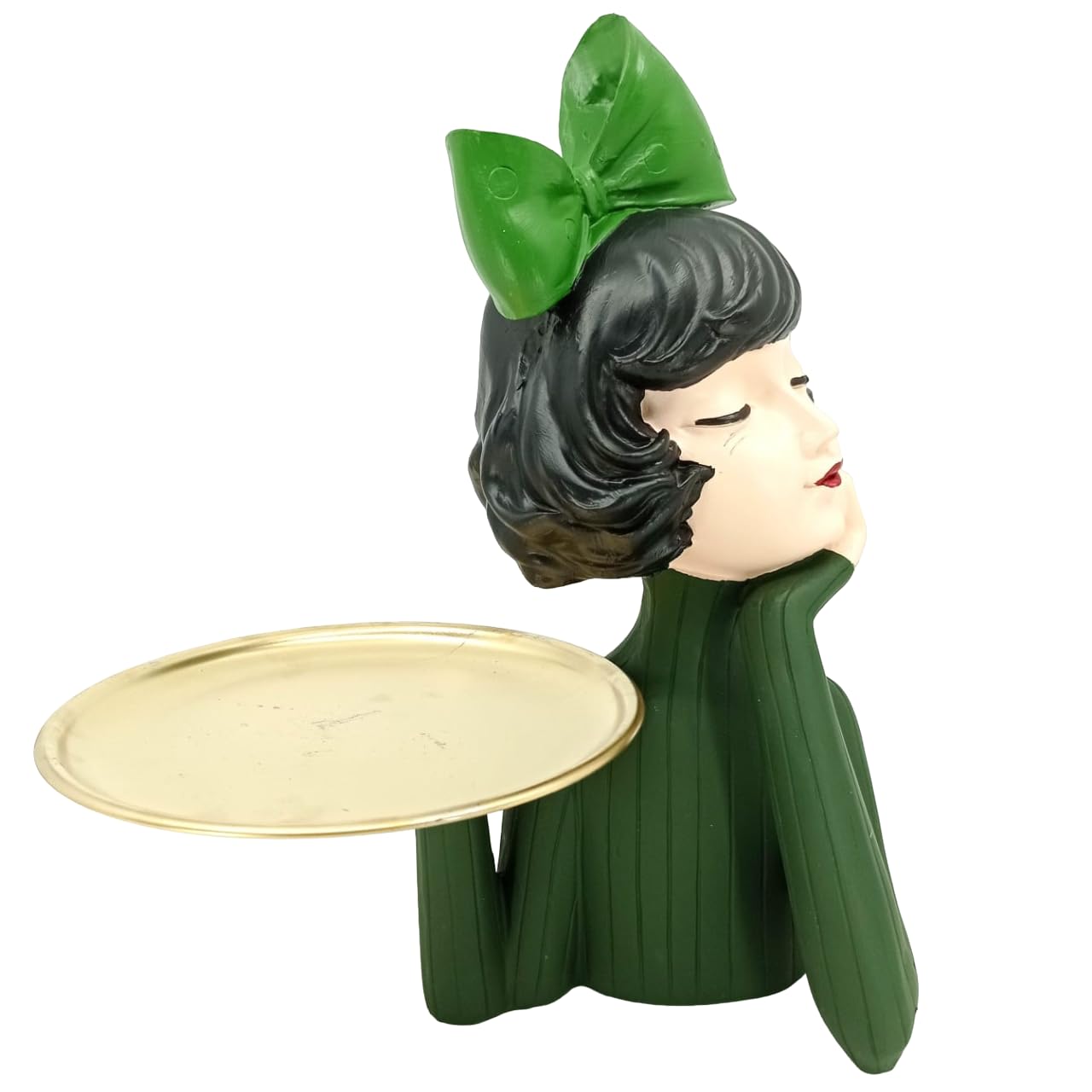 Handcrafted Girl Holding Tray Figure, Girl Sculpture With Tray Decor, Functional Girl Figurine With Tray, Decorative Girl Figurine For Gift, Girl Holding Tray Decor