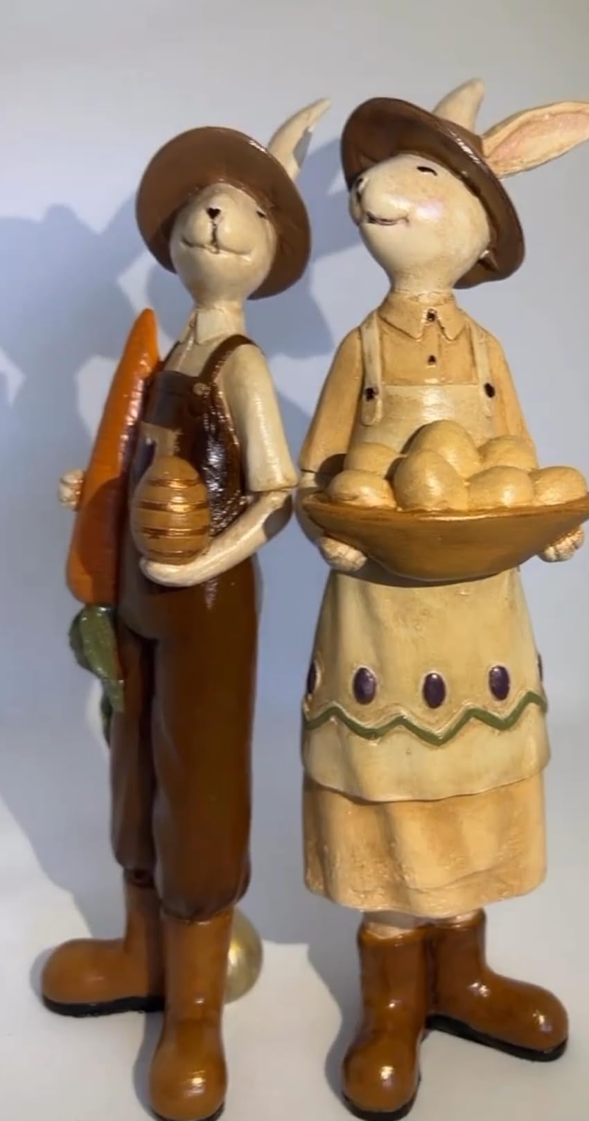 Easter Bunny Figurines with Carrot and Basket of Eggs, Handpainted Bunny Statue, Easter Egg Basket Bunny, Polyester Easter Decor, Easter Rabbit Sculpture