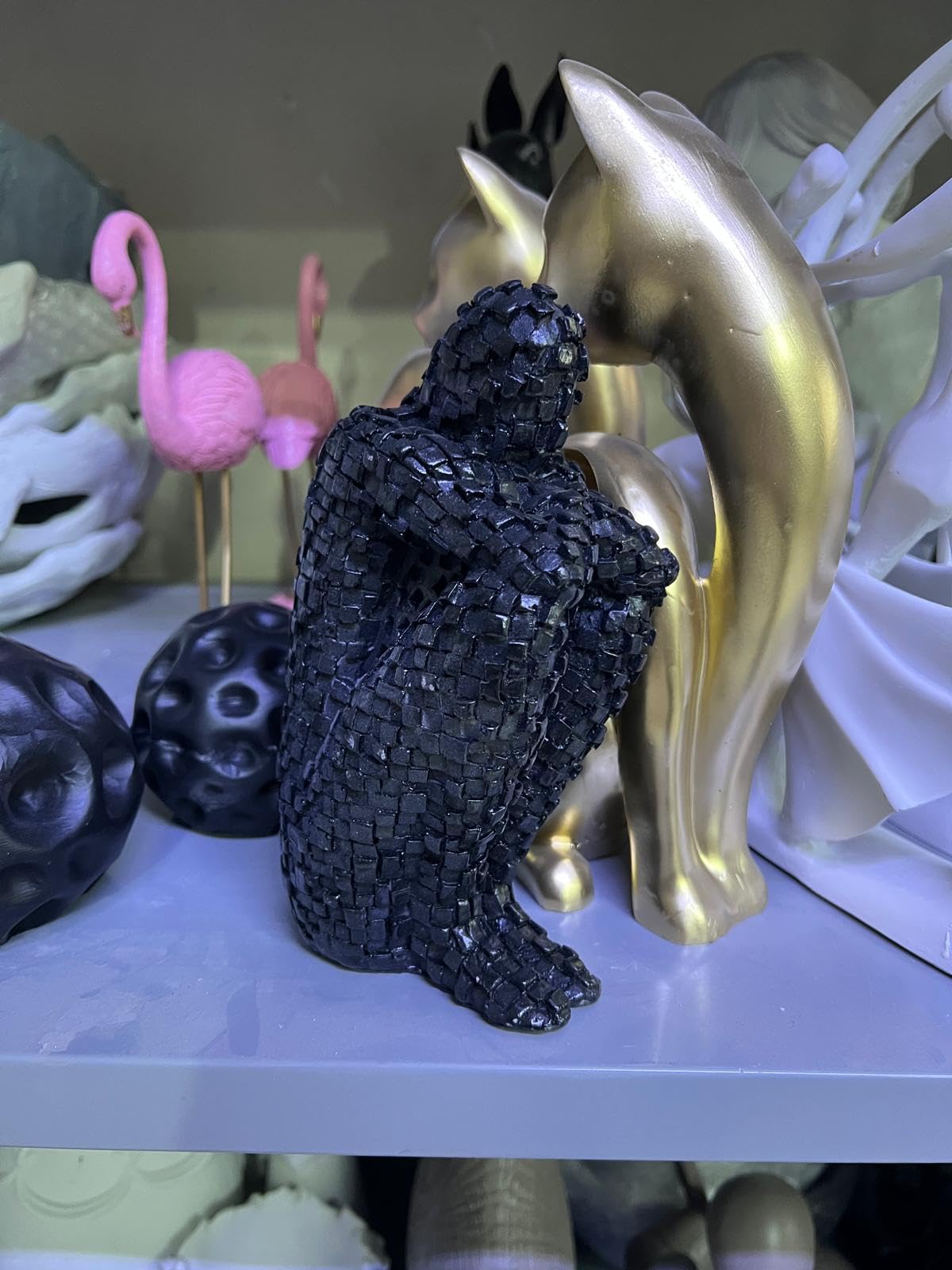 Abstrakte denkende menschliche Figur Skulptur, nordische abstrakte Denkerstatue, gewebte Musterkunststatue, abstrakte menschliche Skulptur, moderne menschliche Figur, menschliches Dekor