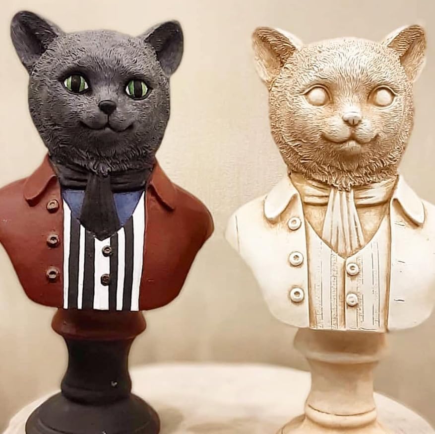 Tuxedo Katzenbüste Statue, Elegante Katzenskulptur, Elegante Katzenfigur mit Tuxedo, Gentleman Katzenbüste Statue, Tuxedo Katzenstatue, Katzenskulptur