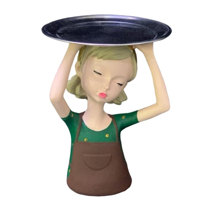 Girl Sculpture With Tray Decor, Handcrafted Girl Holding Tray Figure, Functional Girl Figurine With Tray, Decorative Girl Figurine For Gift, Girl Sculpture, Girl Decor, Girl Statue