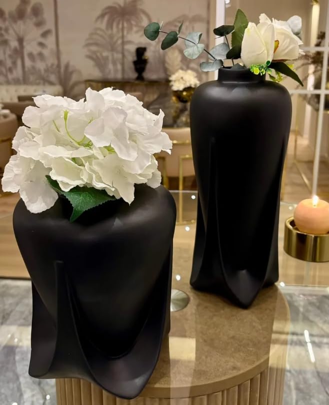 Modern Ceramic Vases Set of 2 or Single Piece, Unique Art Pottery Vase for Table or Shelf Display, Ceramic Modern Vase, Tall Modern Pottery