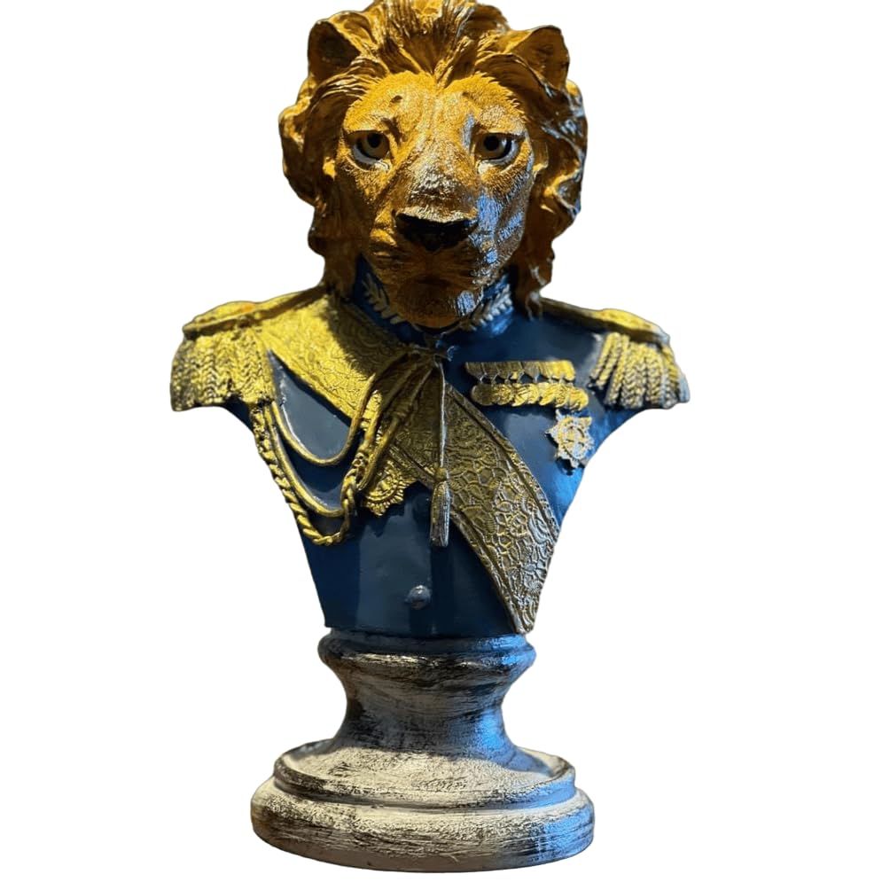 Royal Lion Statue Bust in Military Uniform, Lion Bust Sculpture, Regal Lion Statue, King Lion Decor, Military Lion Bust, Lion Head Statue, Lion Head Decor, Lion Head Sculpture