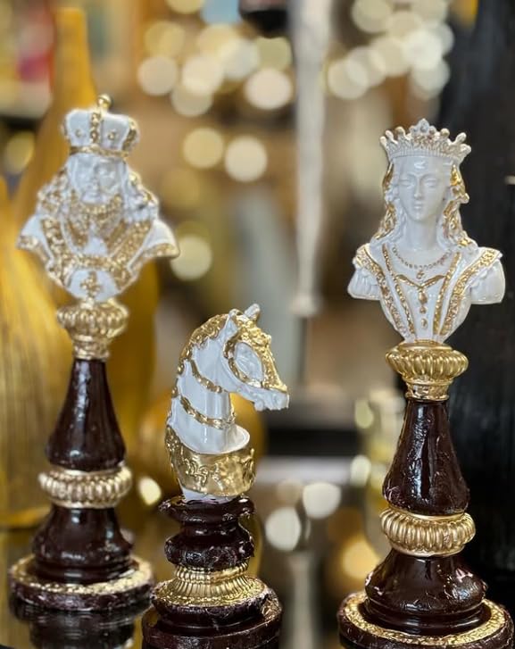 Large Chess Sculpture Set of 3, King Queen Horse Bust Chess, Chess Decor Set, Decorative Chess Pieces, Chess Statue, Chess Decor, Chess Sculpture, Chess Figurine