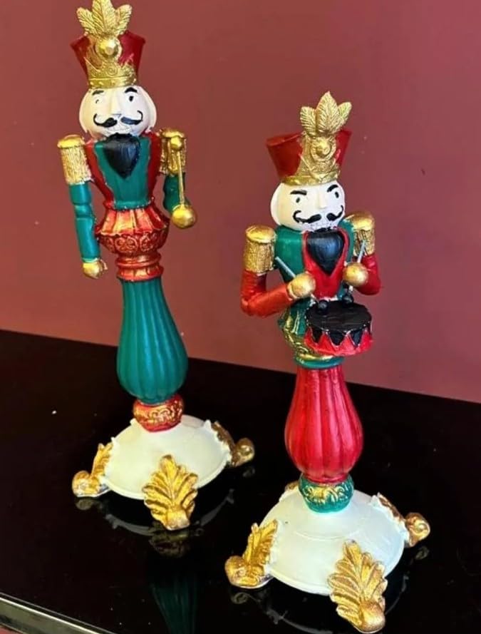 Christmas Nutcracker Candle Holders Set Of 2, Hand-Painted Festive Candle Holders, Nutcracker Figurine Candle Stands, Holiday Tabletop Decor, Nutcracker Candlestick
