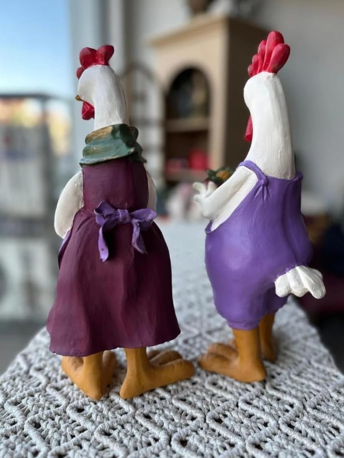 Farmhouse Chicken Decor, Charming Rooster and Hen Figurines Holding Flowers, Flower Holding Rooster, Cute Chicken Statues, Chicken Statue, Cockerel Decor, Cockerel Statue