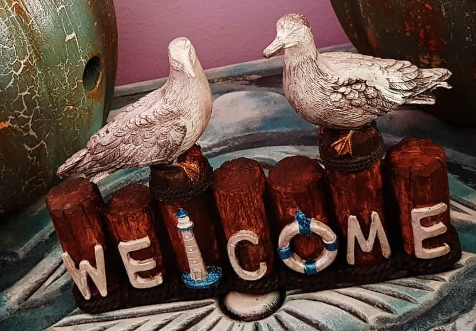 Nautical Seagull Welcome Sign Sculpture, Seagull Welcome Sign, Coastal Home Decor, Nautical Beach Decor, Welcome Sign Gift, Seagull Statue