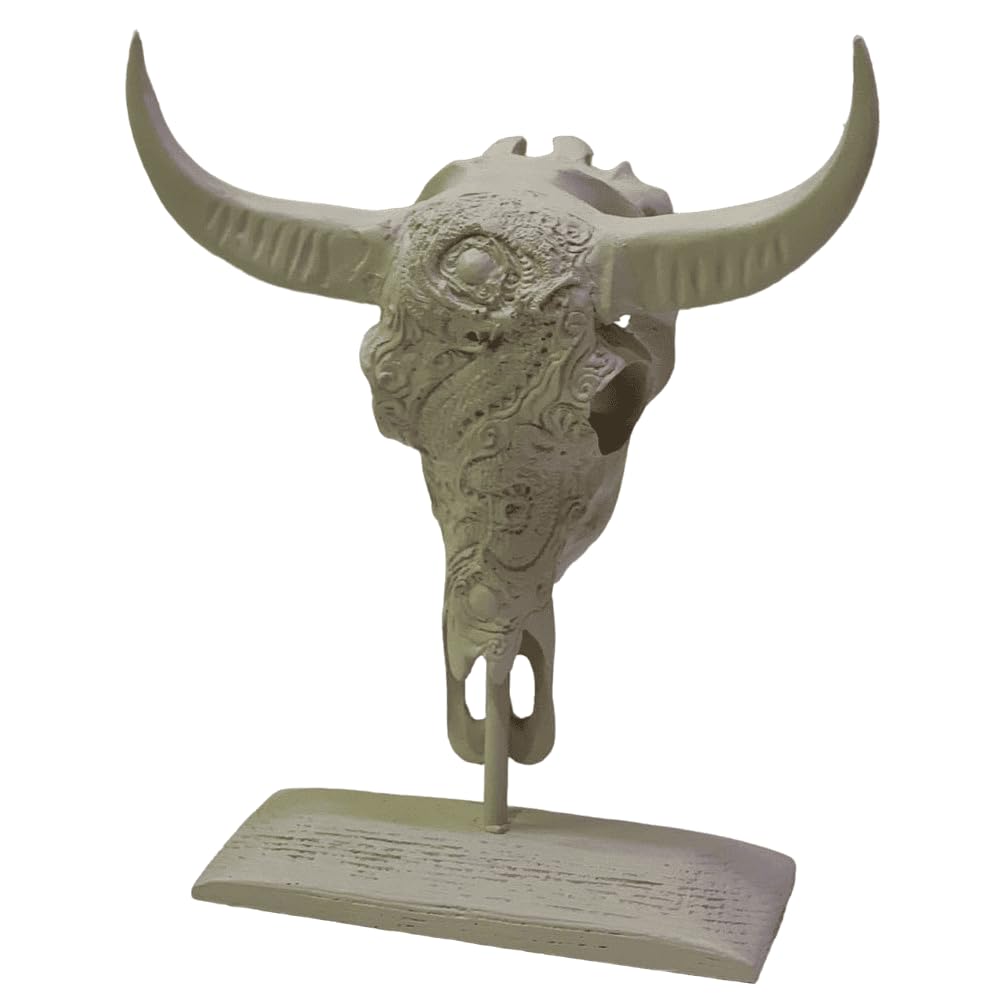 Bull Skull Decor, Western Bull Head Decor, Western Style Horned Bull Head Decor, Bull Skull Statue, Bull Skull Tabletop Decoration