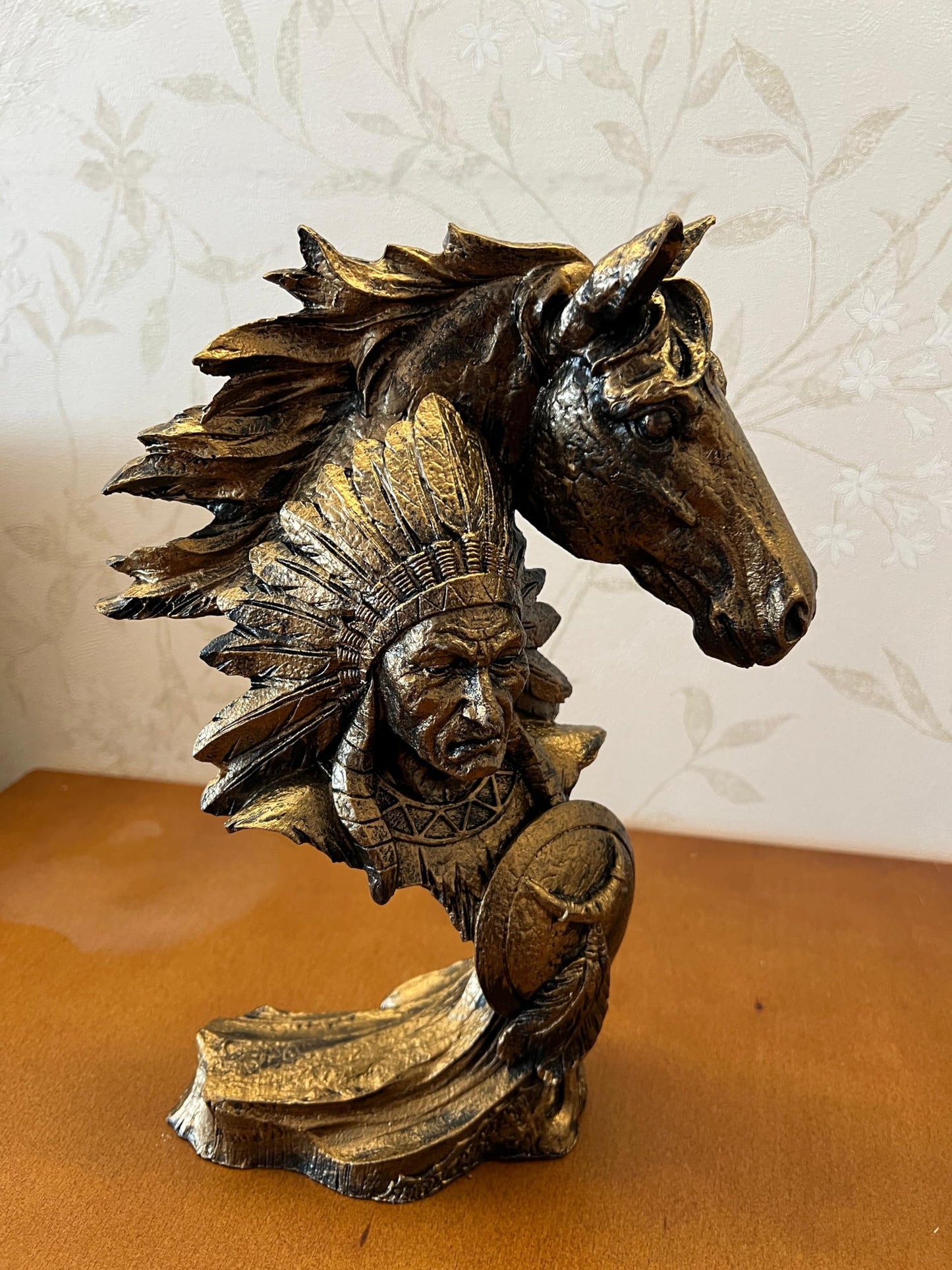 Native American Indian Chief and Horse Bust Sculpture, Western Decor, Native American Statue, Indian Chief Bust, Western Home Decor, Indian Chief Decor, Indian Chief Statue
