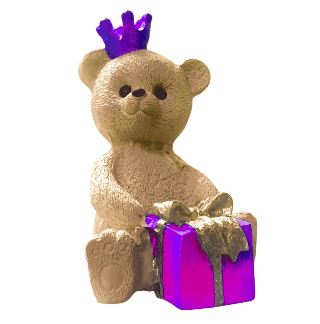 Gift Wrapped Bear Statue, Crowned Bear Figurine, Handmade Gift Bear Statue, Crowned Bear Statue, Handmade Bear Statue, Crowned Bear Decor, Crowned Bear Sculpture, Gift Wrapped Bear Decor