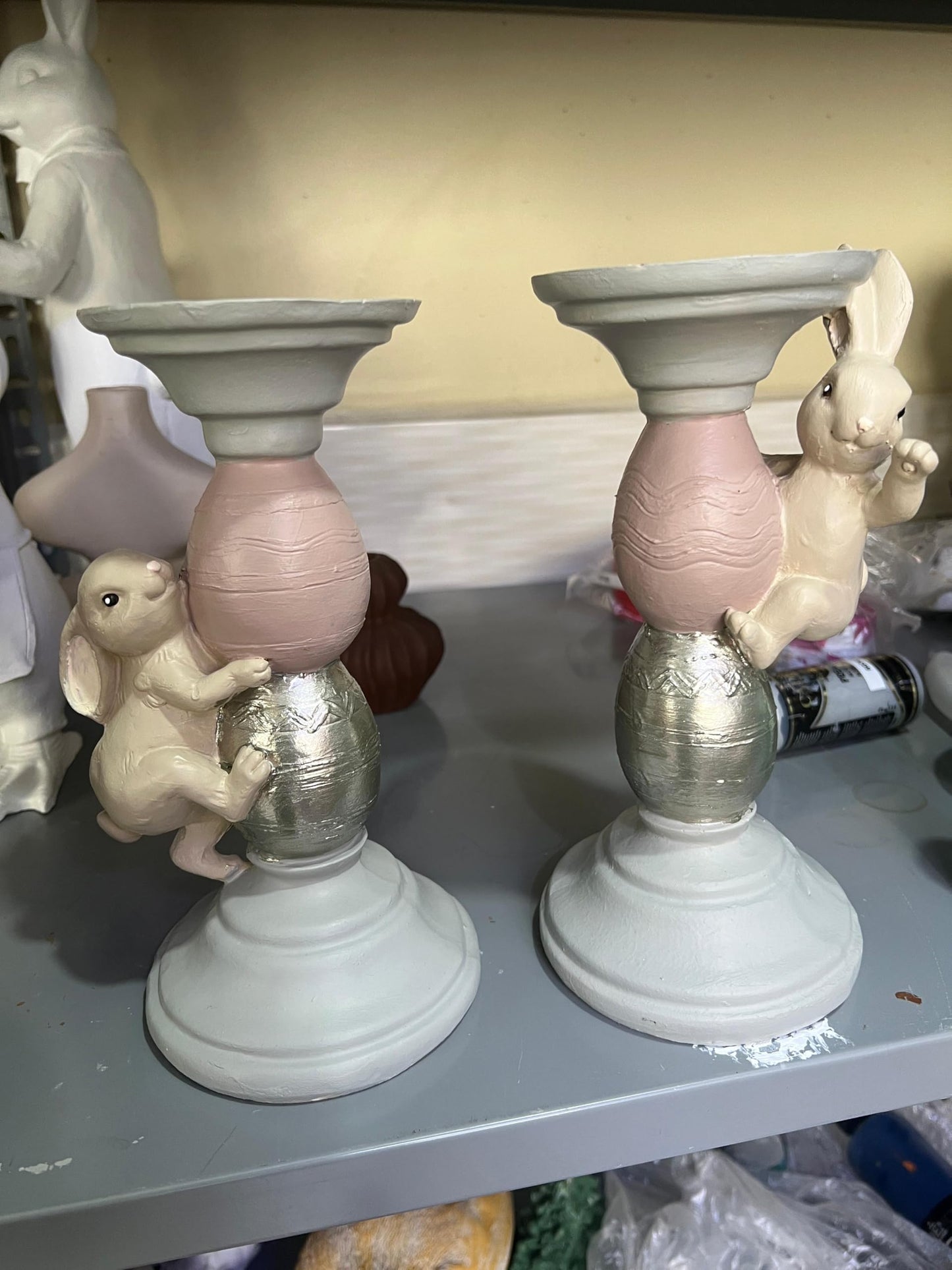 Easter Bunny Candle Holder Set with Climbing Rabbits and Egg Design, Easter Rabbit Candle Holder, Easter Rabbit Candlesticks, Bunny Candle Holder, Rabbit Candle Holder