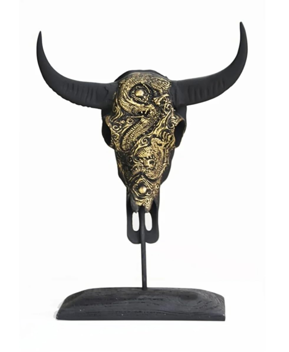 Bull Skull Decor, Western Bull Head Decor, Western Style Horned Bull Head Decor, Bull Skull Statue, Bull Skull Tabletop Decoration