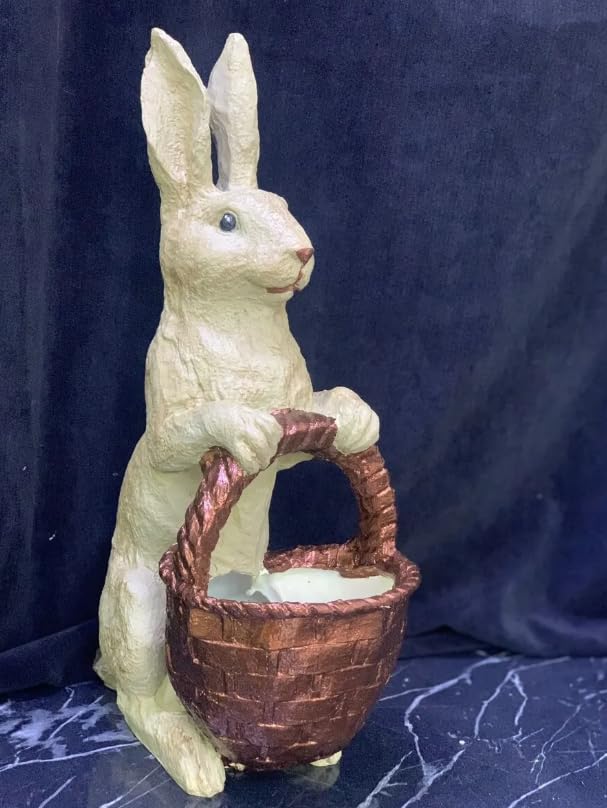 Rabbit Sculpture with Basket, Decorative Bunny Figurine, Easter Home Decor, Rabbit Sculpture, Bunny Decor with Basket, Easter Bunny Figurine, Easter Rabbit Sculpture