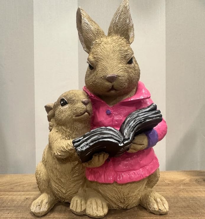 Bunny Reading Figurine, Mother and Baby Rabbit Statue, Easter Home Decor, Rabbit Statue Gift, Bunny Reading Decor, Rabbit Reading Figurine, Rabbit Reading Decor