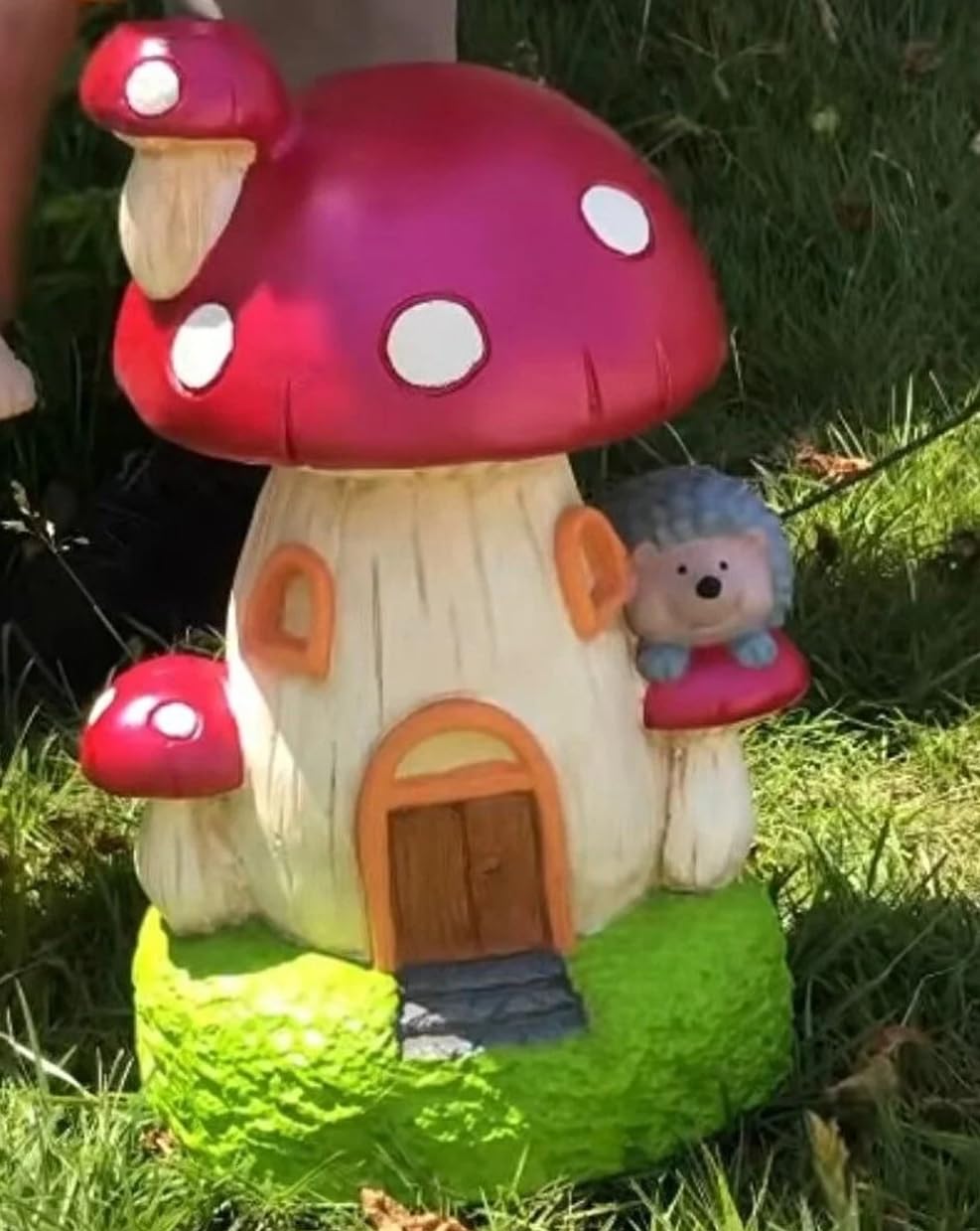 Whimsical Mushroom House Decor with Hedgehog, Toadstool House with Hedgehog, Mushroom Sculpture, Mushroom Statue with Hedgehog