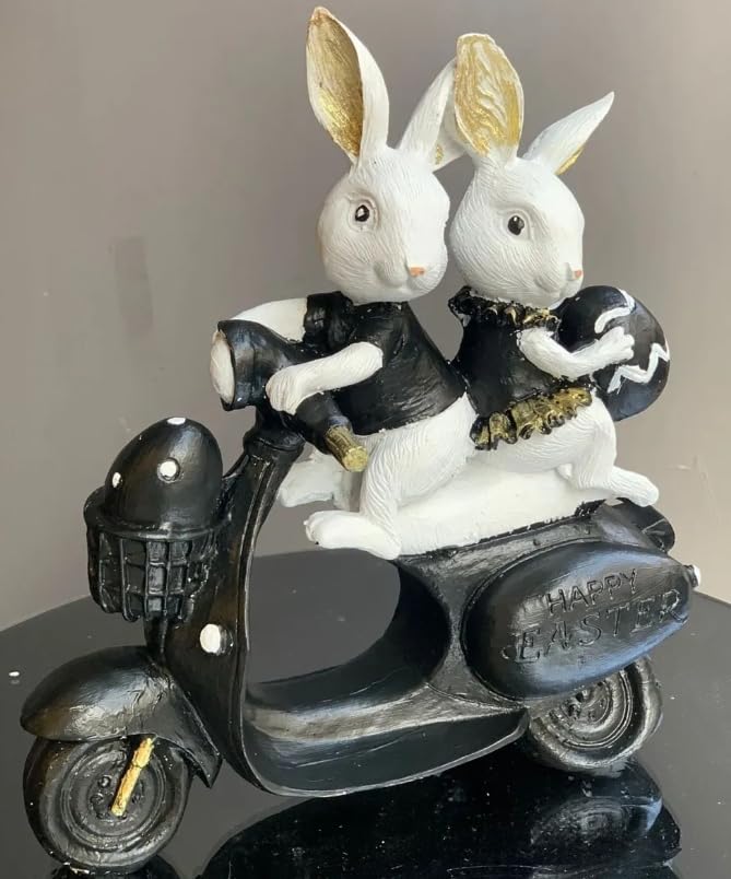 Bunny Couple Scooter Statue, Rabbits On A Vespa Decor, Whimsical Bunny Ornament,Rabbit Sculpture,Easter Rabbit Decor, Easter Bunny Decor, Easter Bunny Sculpture, Easter Rabbit Sculpture