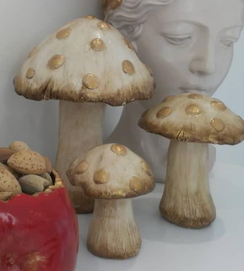 Set of 3 Red Toadstool Mushroom Statues, Mushroom Garden Decor, Toadstool Statue, Mushroom House Decor, Outdoor Mushroom Art, Mushroom Decor