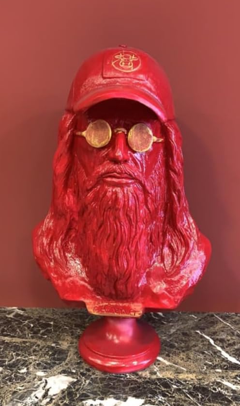 Statua moderna di busto di Da Vinci con berretto e occhiali, Statua di busto di Da Vinci, Busto di Da Vinci, Testa di Da Vinci in poliestere, Scultura di Da Vinci