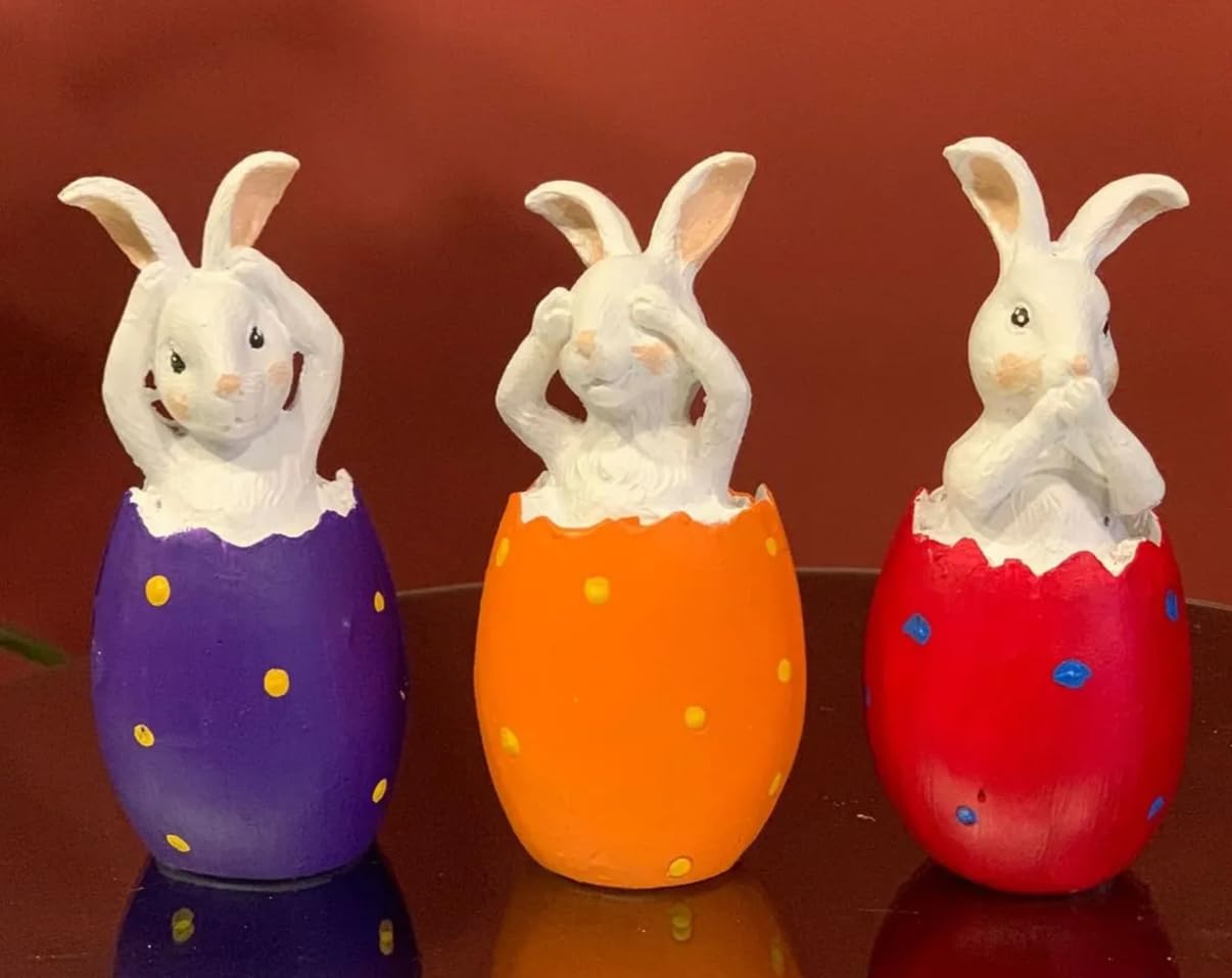 Wise Bunnies Figurines Set Of 3, Easter Bunny Decorations, Rabbit in Egg Figurines, Decorative Bunny Ornaments, Decorative Bunny Figurine, Easter Bunny Figurine, Easter Rabbit Figurine
