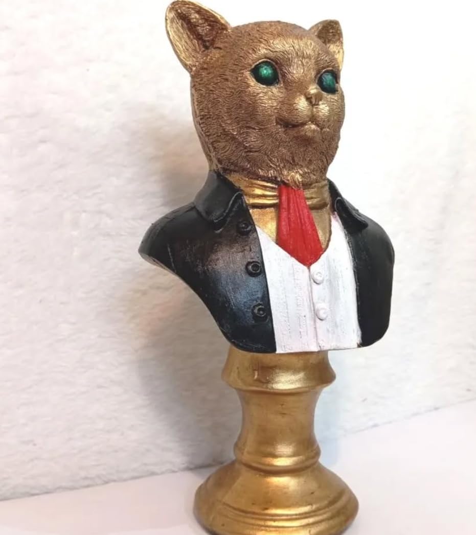 Tuxedo Katzenbüste Statue, Elegante Katzenskulptur, Elegante Katzenfigur mit Tuxedo, Gentleman Katzenbüste Statue, Tuxedo Katzenstatue, Katzenskulptur