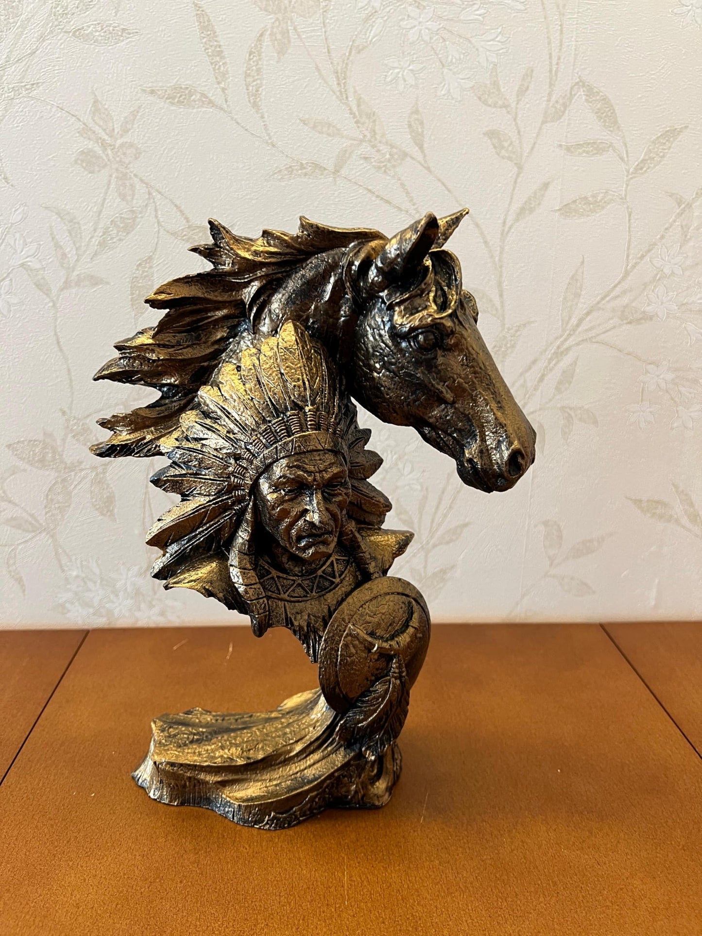 Native American Indian Chief and Horse Bust Sculpture, Western Decor, Native American Statue, Indian Chief Bust, Western Home Decor, Indian Chief Decor, Indian Chief Statue