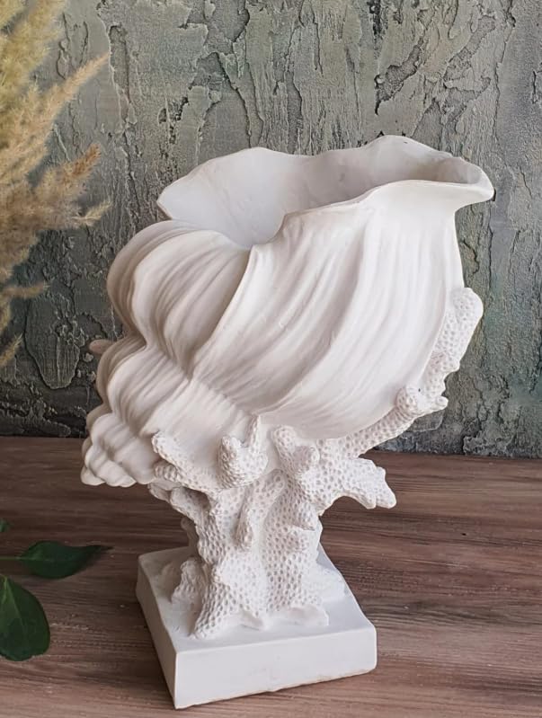 Seashell Vase with Coral Base, Seashell Flower Vase, Seashell Vase, Modern Coastal Shell Vase, Ocean Home Decor, Nautical Decor, Ocean Vase