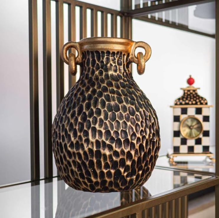 Textured Decorative Vase with Handles, Modern Rustic Vase, Unique Honeycomb Pattern Vase, Honeycomb Pattern Vase, Loop Handle Vase