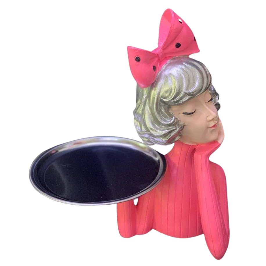 Handcrafted Girl Holding Tray Figure, Girl Sculpture With Tray Decor, Functional Girl Figurine With Tray, Decorative Girl Figurine For Gift, Girl Holding Tray Decor