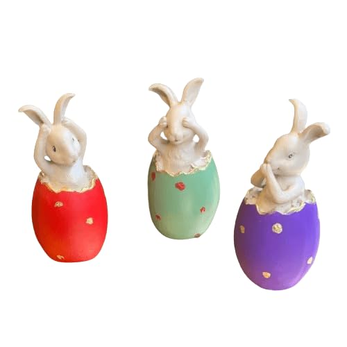 Wise Bunnies Figurines Set Of 3, Easter Bunny Decorations, Rabbit in Egg Figurines, Decorative Bunny Ornaments, Decorative Bunny Figurine, Easter Bunny Figurine, Easter Rabbit Figurine