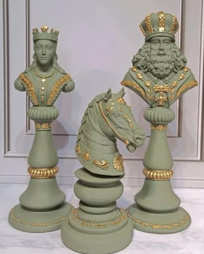 Large Chess Sculpture Set of 3, King Queen Horse Bust Chess, Chess Decor Set, Decorative Chess Pieces, Chess Statue, Chess Decor, Chess Sculpture, Chess Figurine