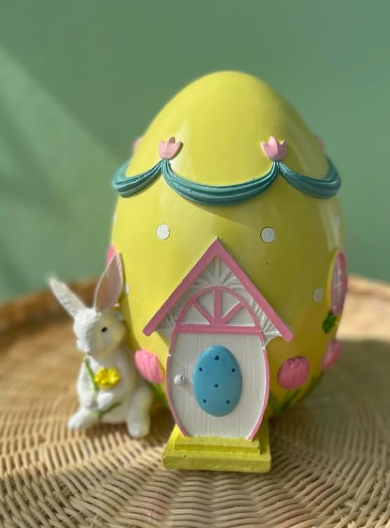 Easter Egg House Decoration, Easter Bunny Figurine, Spring Holiday Decor, Cute Bunny Home Decor, Fairy Garden Easter, Rabbit and Egg Decor, Easter Bunny Decor, Easter Rabbit Decor