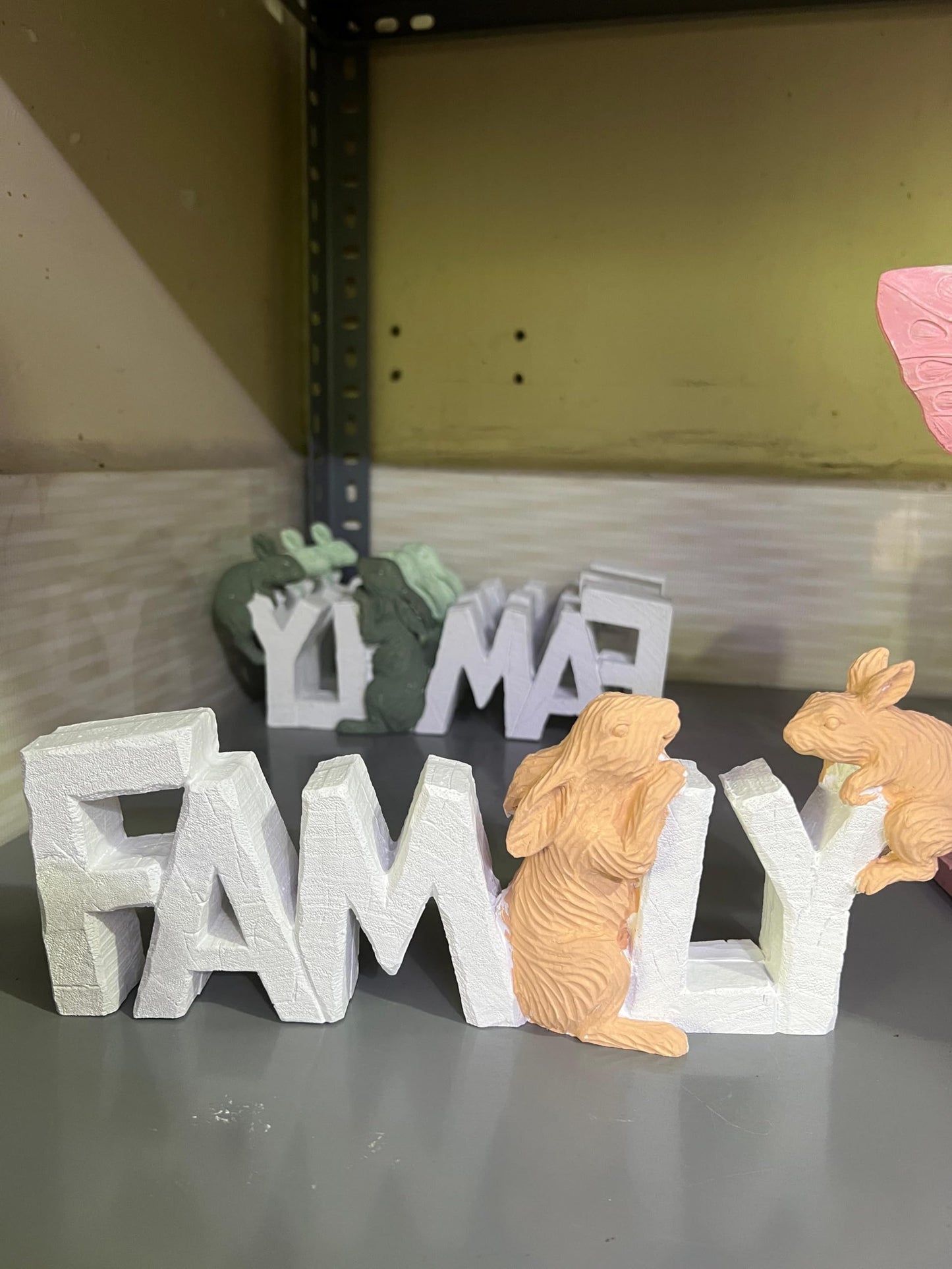 Rustic Family Sign with Rabbits, Farmhouse Family Decor, Animal Lover Gift, Family Sign Decor, Rabbit Family Sculpture, Bunny Figurine Gift, Rabbit Family Decor, Rabbit Family Statue