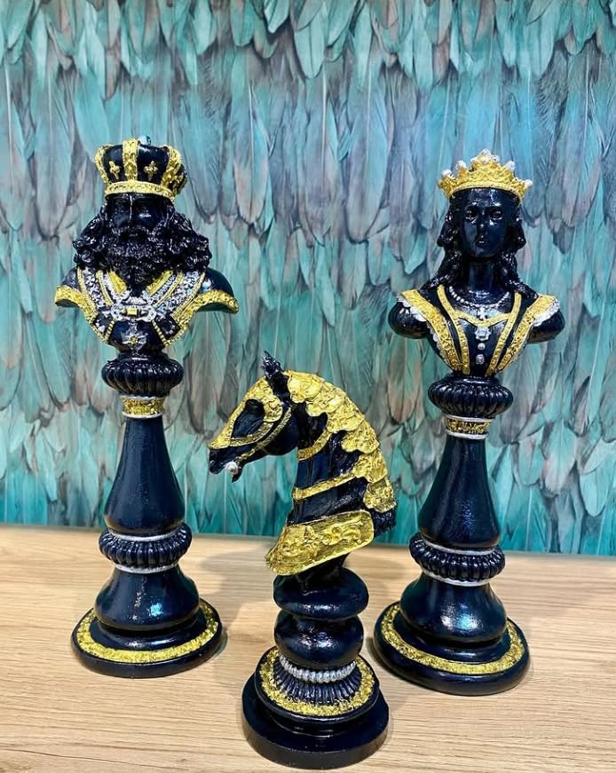 Large Chess Sculpture Set of 3, King Queen Horse Bust Chess, Chess Decor Set, Decorative Chess Pieces, Chess Statue, Chess Decor, Chess Sculpture, Chess Figurine