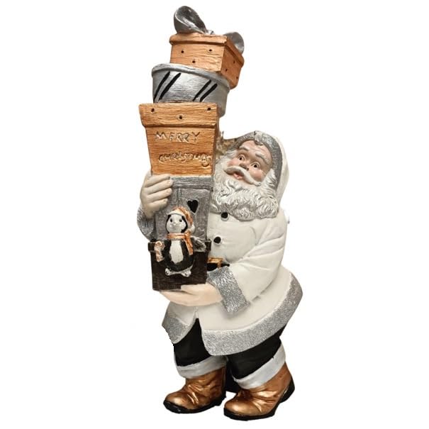 Santa Claus Figurine Carrying Stacked Christmas Gifts, Christmas Santa decoration, Santa Figurine with Gift Boxes, Santa Claus Sculpture, Santa Sculpture, Santa Decor