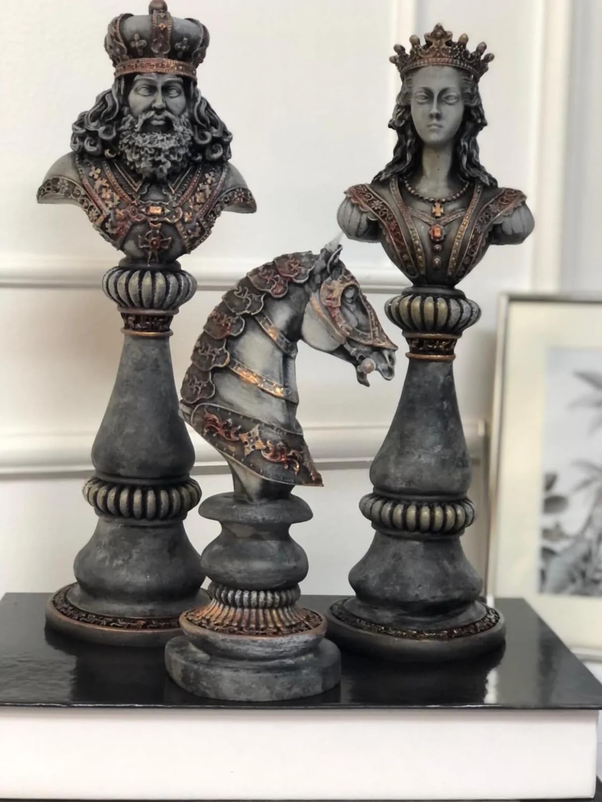 Large Chess Sculpture Set of 3, King Queen Horse Bust Chess, Chess Decor Set, Decorative Chess Pieces, Chess Statue, Chess Decor, Chess Sculpture, Chess Figurine