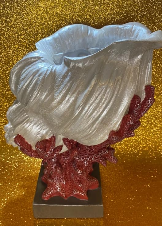 Seashell Vase with Coral Base, Seashell Flower Vase, Seashell Vase, Modern Coastal Shell Vase, Ocean Home Decor, Nautical Decor, Ocean Vase