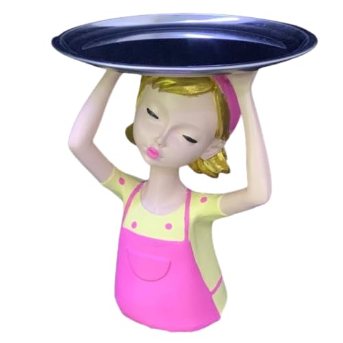 Girl Sculpture With Tray Decor, Handcrafted Girl Holding Tray Figure, Functional Girl Figurine With Tray, Decorative Girl Figurine For Gift, Girl Sculpture, Girl Decor, Girl Statue