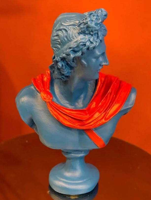 Apollo-Büsten-Skulptur mit bemalten Details, griechische dekorative Büstenstatue, klassische Büste für Wohndekoration, Apollo-Büstenfigur, Apollo-Büsten-Dekor, Apollo-Statue, Apollo-Skulptur