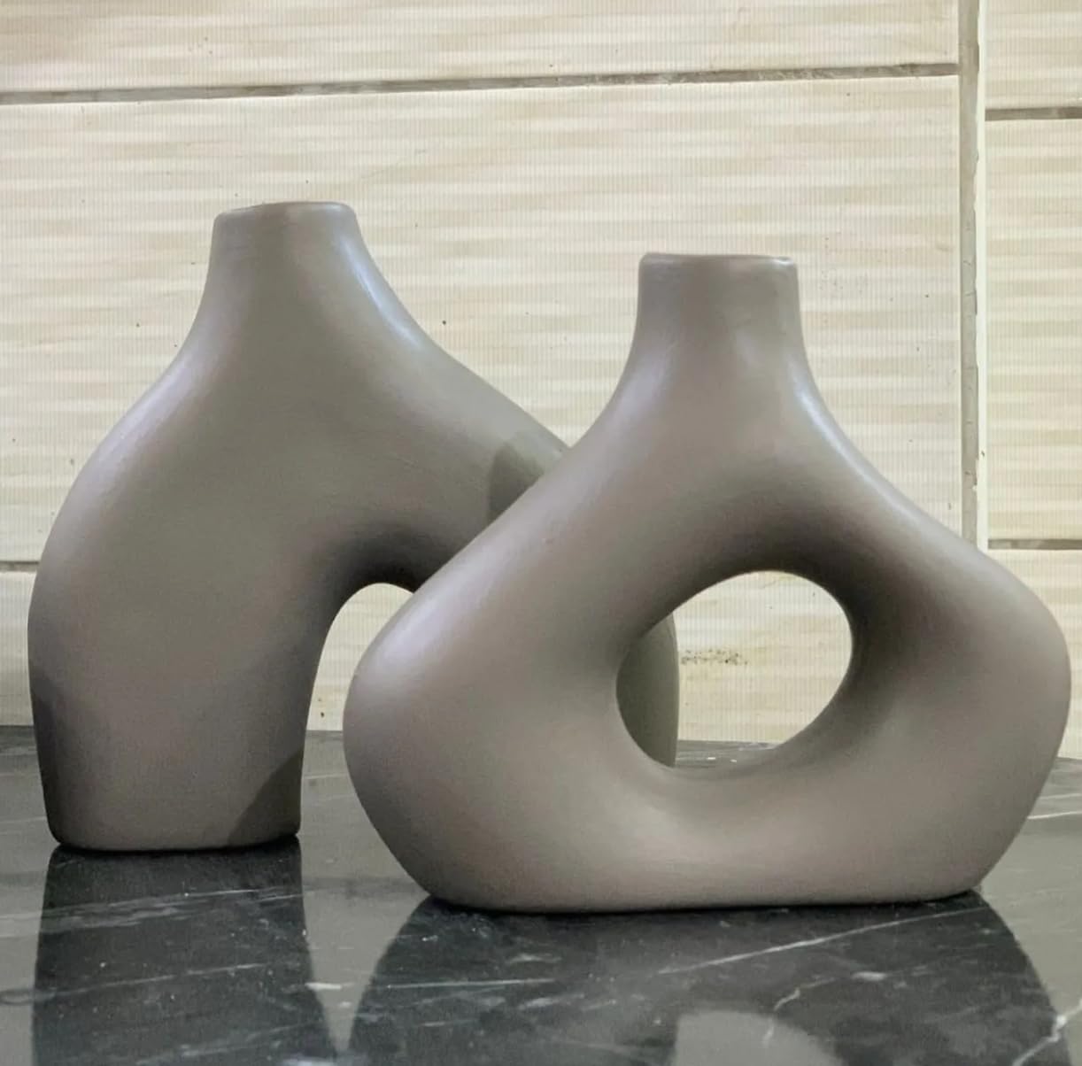 Amorphous Ceramic Vases Set-2, Round Matte Donut Vases, Minimalist Home Decor, Handmade Vase, Decorative Gift, Boho Style Vase, Donut Vase, Round Vase, Amorphous Vase