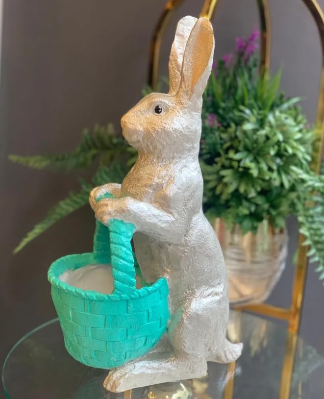 Rabbit Sculpture with Basket, Decorative Bunny Figurine, Easter Home Decor, Rabbit Sculpture, Bunny Decor with Basket, Easter Bunny Figurine, Easter Rabbit Sculpture